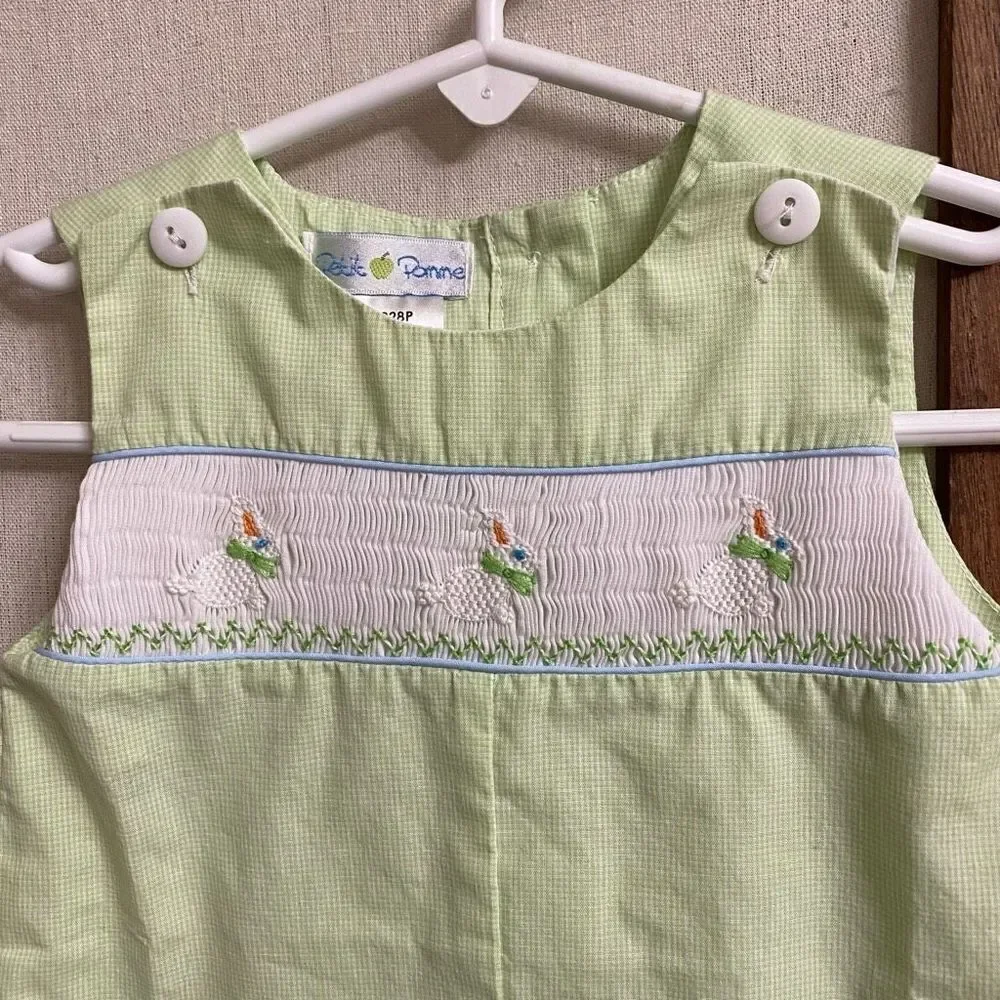 Petit Pomme Pastel Green Bunny Playsuit